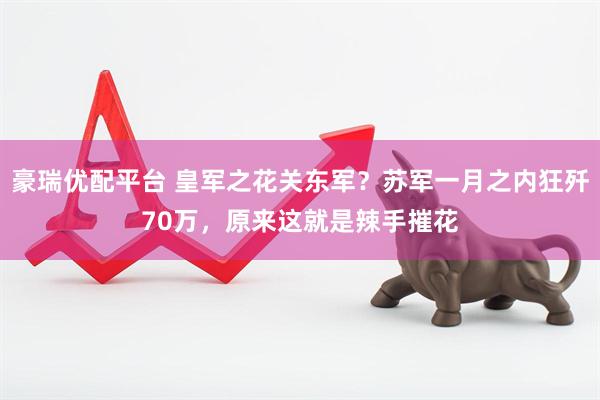 豪瑞优配平台 皇军之花关东军？苏军一月之内狂歼70万，原来这就是辣手摧花
