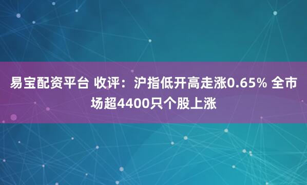 易宝配资平台 收评：沪指低开高走涨0.65% 全市场超4400只个股上涨